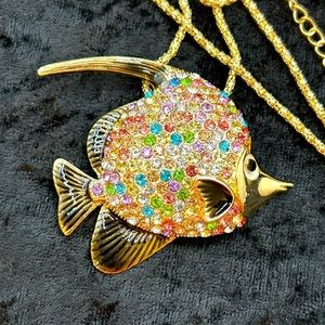 Betsey Johnson Rainbow Fish Rhinestone Pendant Necklace